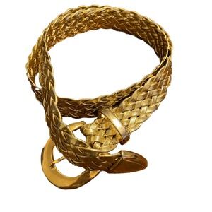 VTG Gold Tone Wide Braided Maximalist Design Belt Beautiful Statement Piece L